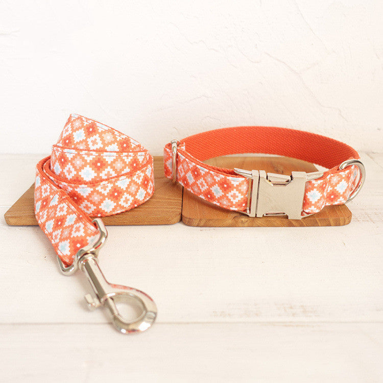 Stylish Orange Dog Collar and Lead Set