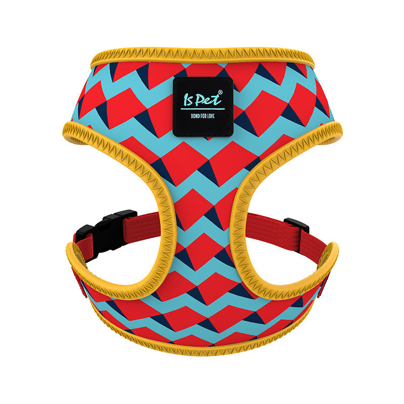 Comfortable dog outing vest style harness in vibrant colours