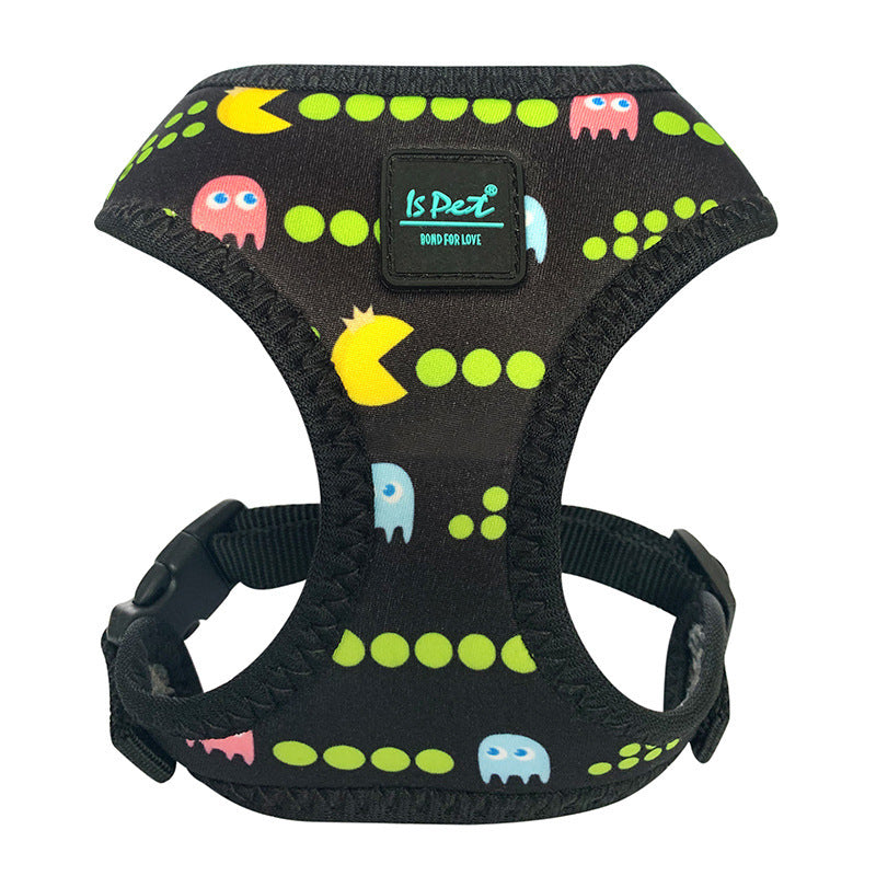Comfortable dog outing vest style harness in vibrant colours
