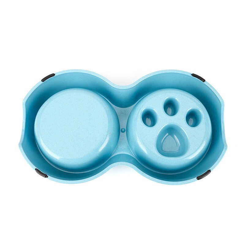 Stainless Steel Double Pet Bowl - Blue non-Slip