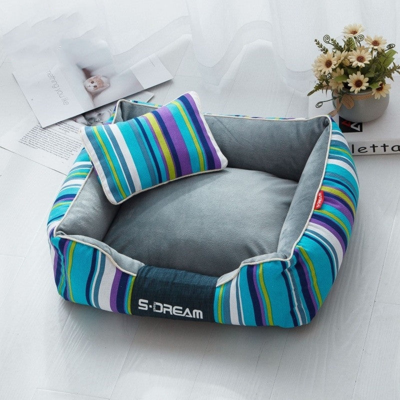 Colourful Blue Pet Bed with pillow