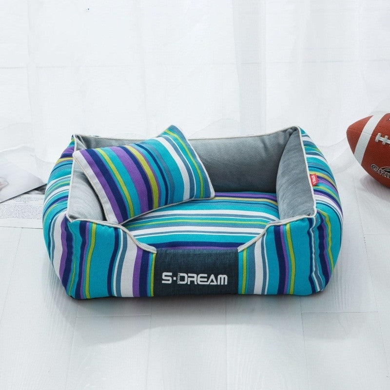 Colourful Blue Pet Bed with pillow