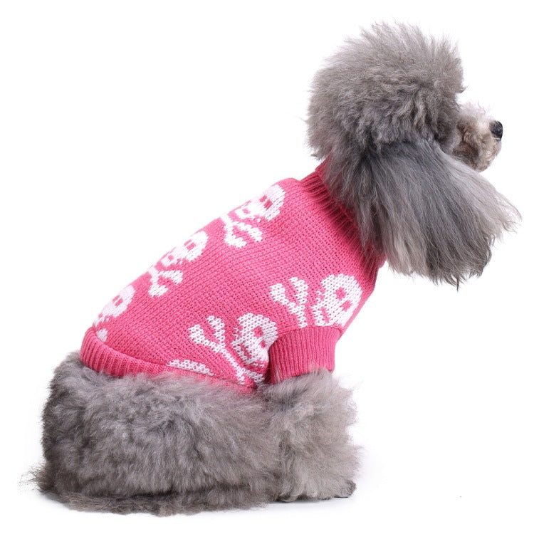 Pet Jumper - Rose Red with Cute White Skull and Cross Bones