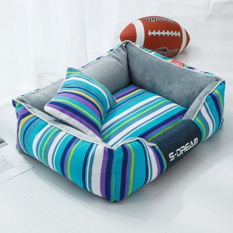 Colourful Blue Pet Bed with pillow