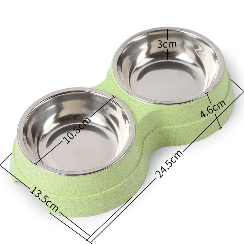 Double Pet Bowls - Green with dimensions