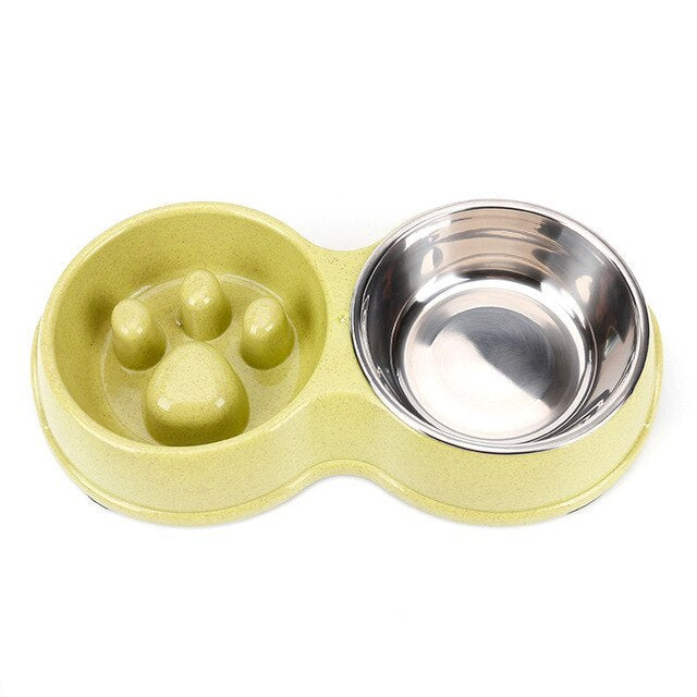 Stainless Steel Double Pet Bowl - Green