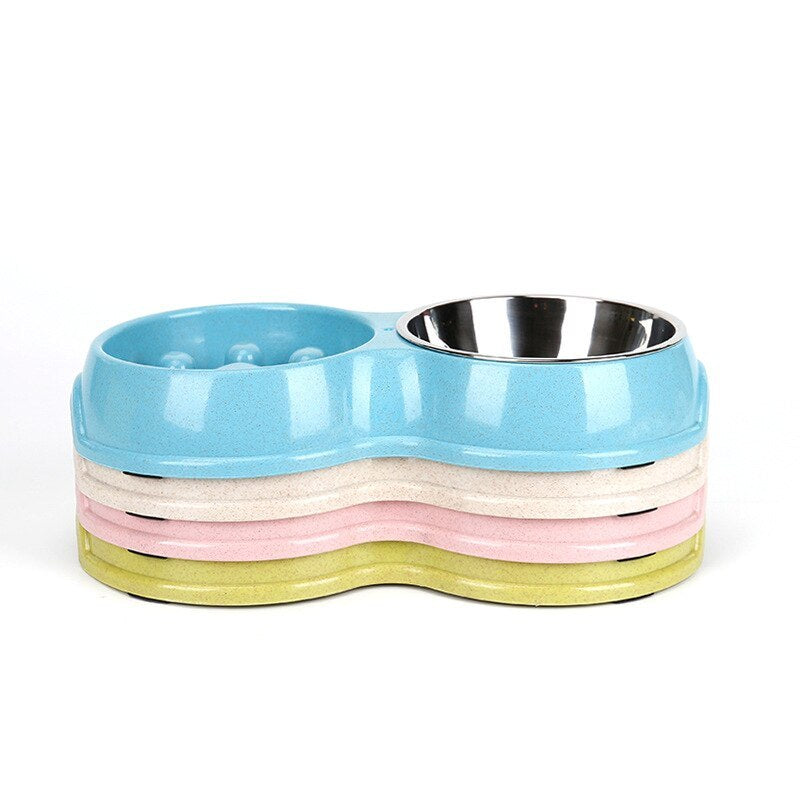 Stainless Steel Double Pet Bowl - The fours colours Stacked