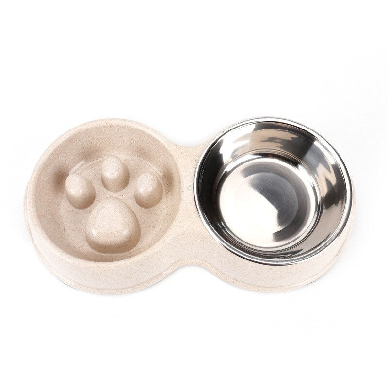 Stainless Steel Double Pet Bowl - White