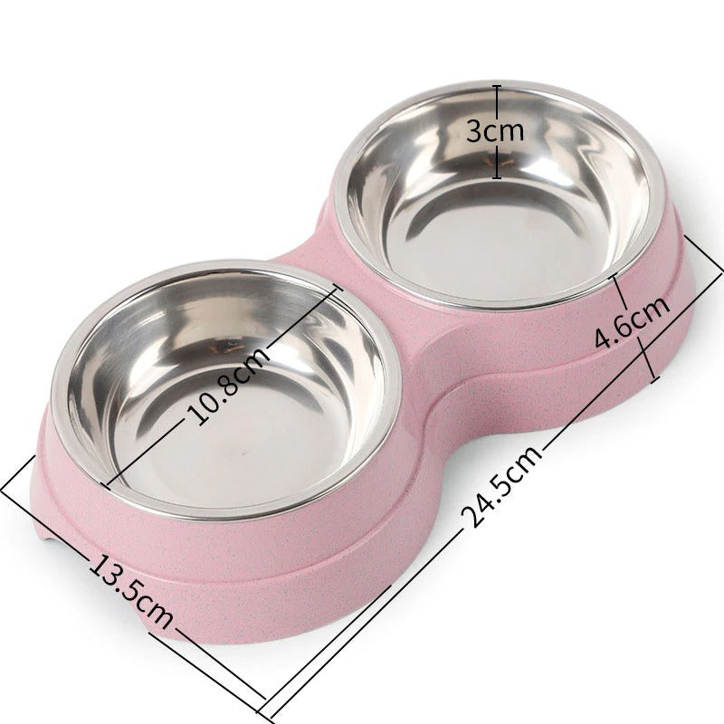 Double Pet Bowls - Pink with Dimensions