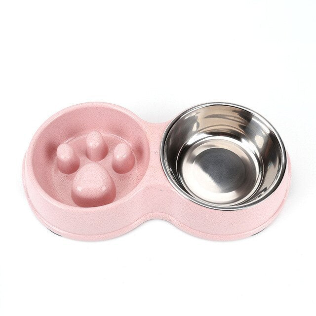Stainless Steel Double Pet Bowl - Pink