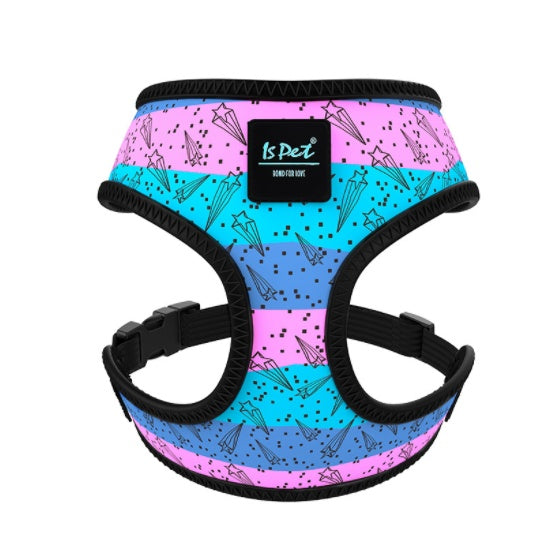 Comfortable dog outing vest style harness in vibrant colours