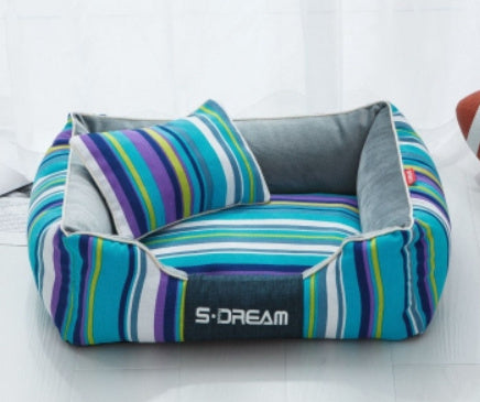 Colourful Blue Pet Bed with pillow