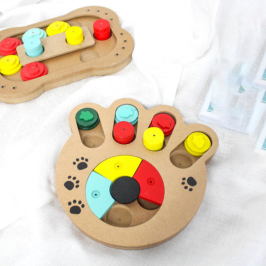 Wooden Dog Educational Toy: Bone & Paw Print Design