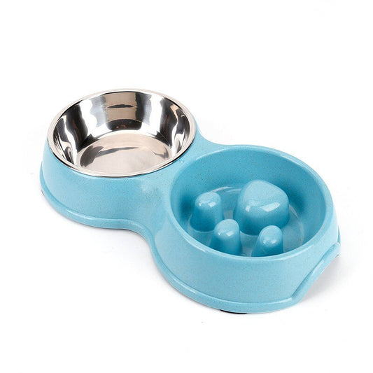 Stainless Steel Double Pet Bowl - Blue